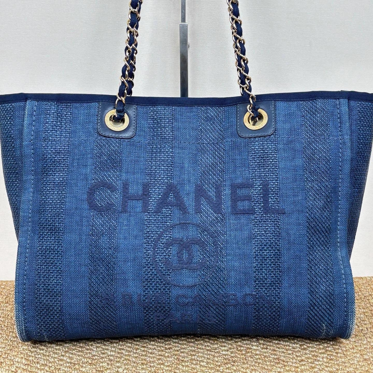 Chanel Beach Bag Chain Shoulder Bag Blue Silver Used Women Classic