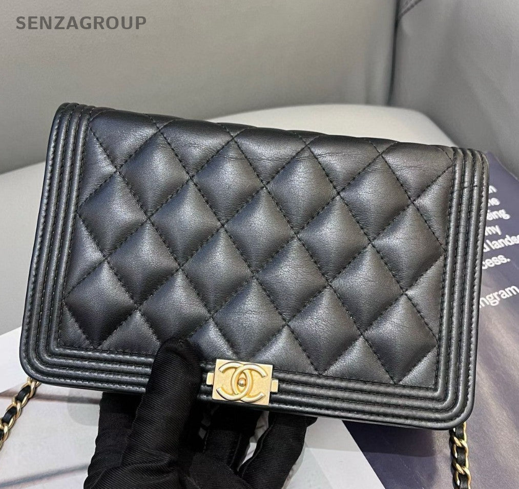 Chanel Leboy WOC Calfskin Chain Crossbody Shoulder Bag Black Gold Women Classic