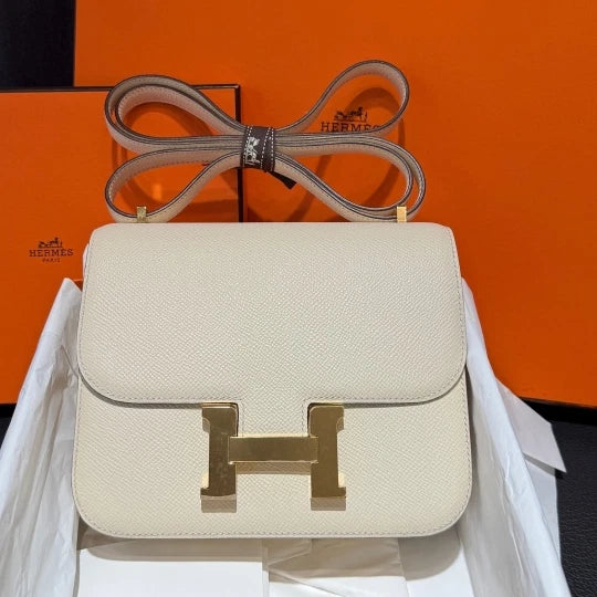 Hermes Constance 19 Epsom Shoulder Crossbody Bag White Gold Hardware Women D