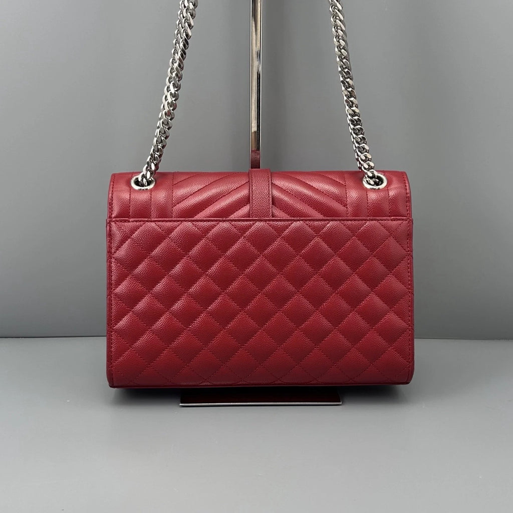 Saint Laurent Envelope Bag Chain Shoulder Bag Red Silver Hardware Women Fashion
