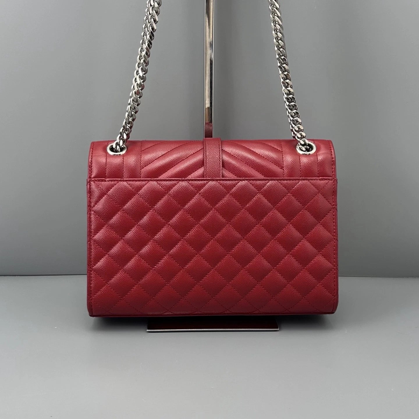 Saint Laurent Envelope Bag Chain Shoulder Bag Red Silver Hardware Women Fashion