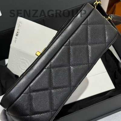 Chanel Classic Flap Black Caviar Gold Chain Shoulder Crossbody Bag