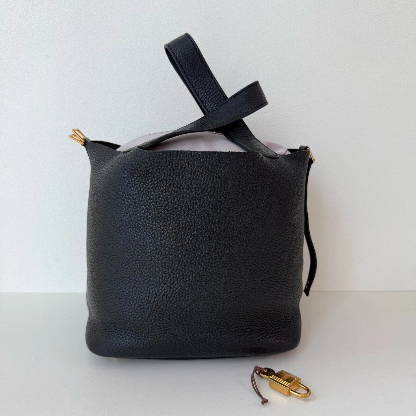 Hermes Picotin22 Top Handle Bag Black Gold Used Women Classic