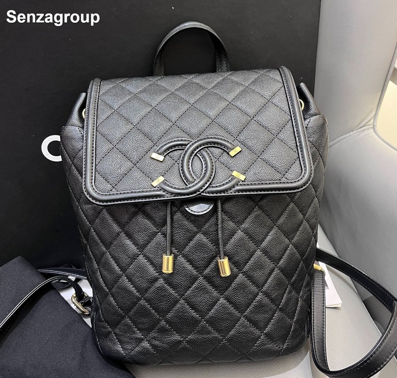Chanel Vanity Case PM Backpack Black Gold Diamond Women Classic Fashion