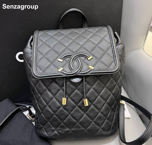 Chanel Vanity Case PM Backpack Black Gold Diamond Women Classic Fashion