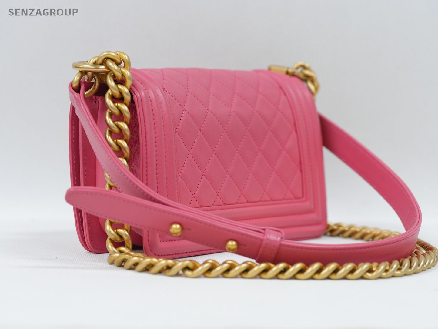 CHANEL Leboy PM Diamond Pattern Chain Shoulder bag Pink Gold Women Classic