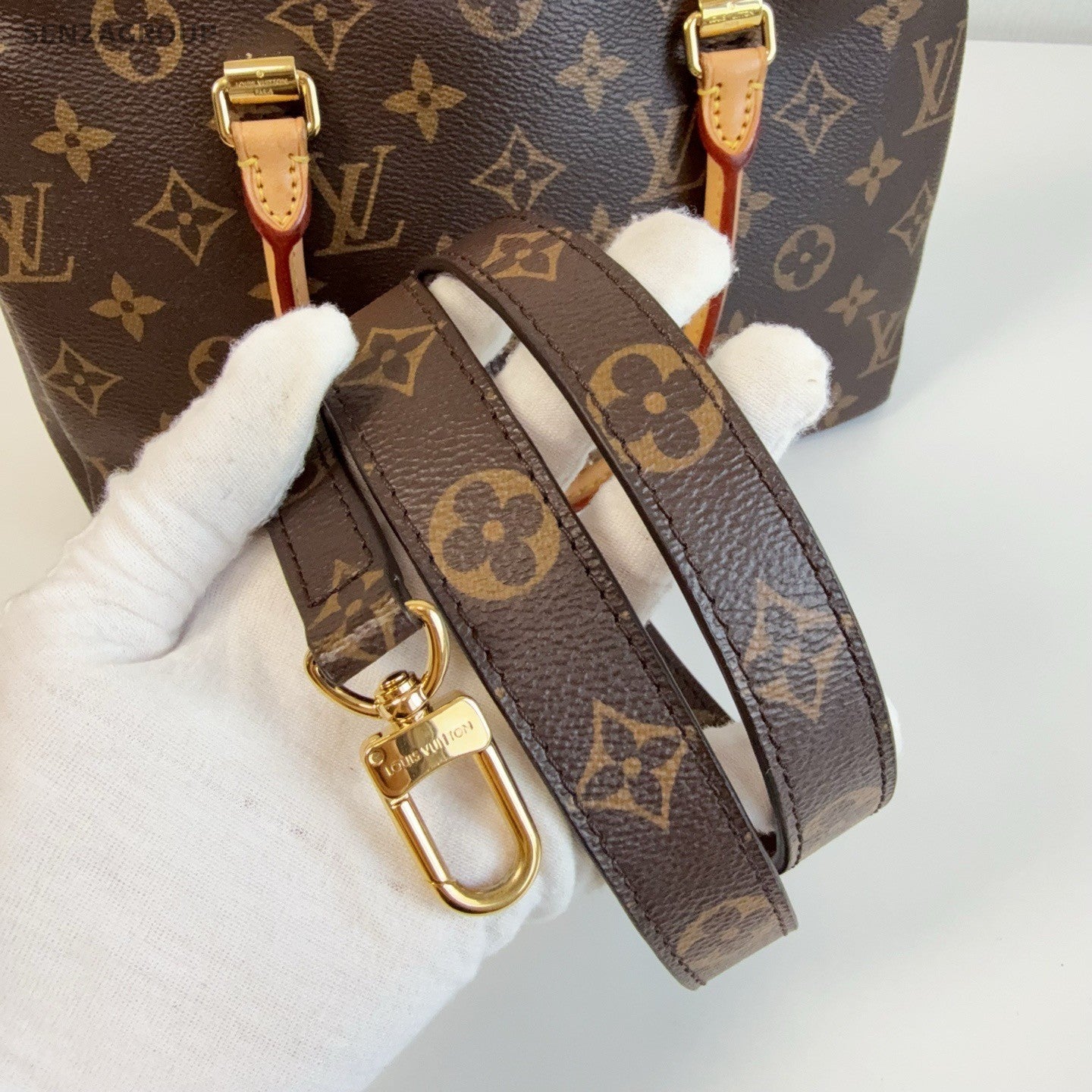 Louis Vuitton Pallas BB Monogram Top Handle Bag Crossbody Brown Gold Women