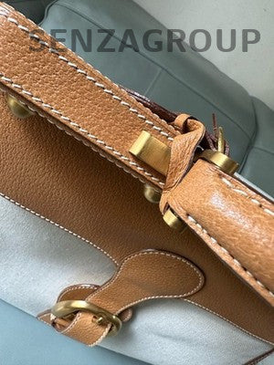 Gucci Vintage Canvas Leather Tote Bag Beige Orange Gold Women Fashion