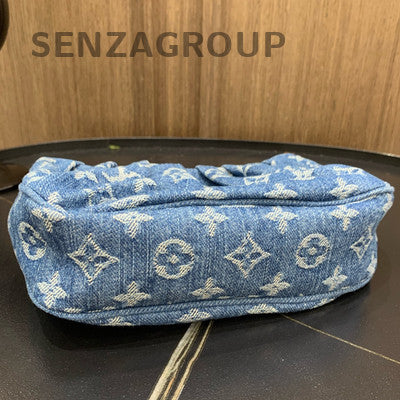Louis Vuitton Denim Monogram Blue Gold Clasp Tote Shoulder Bag Women