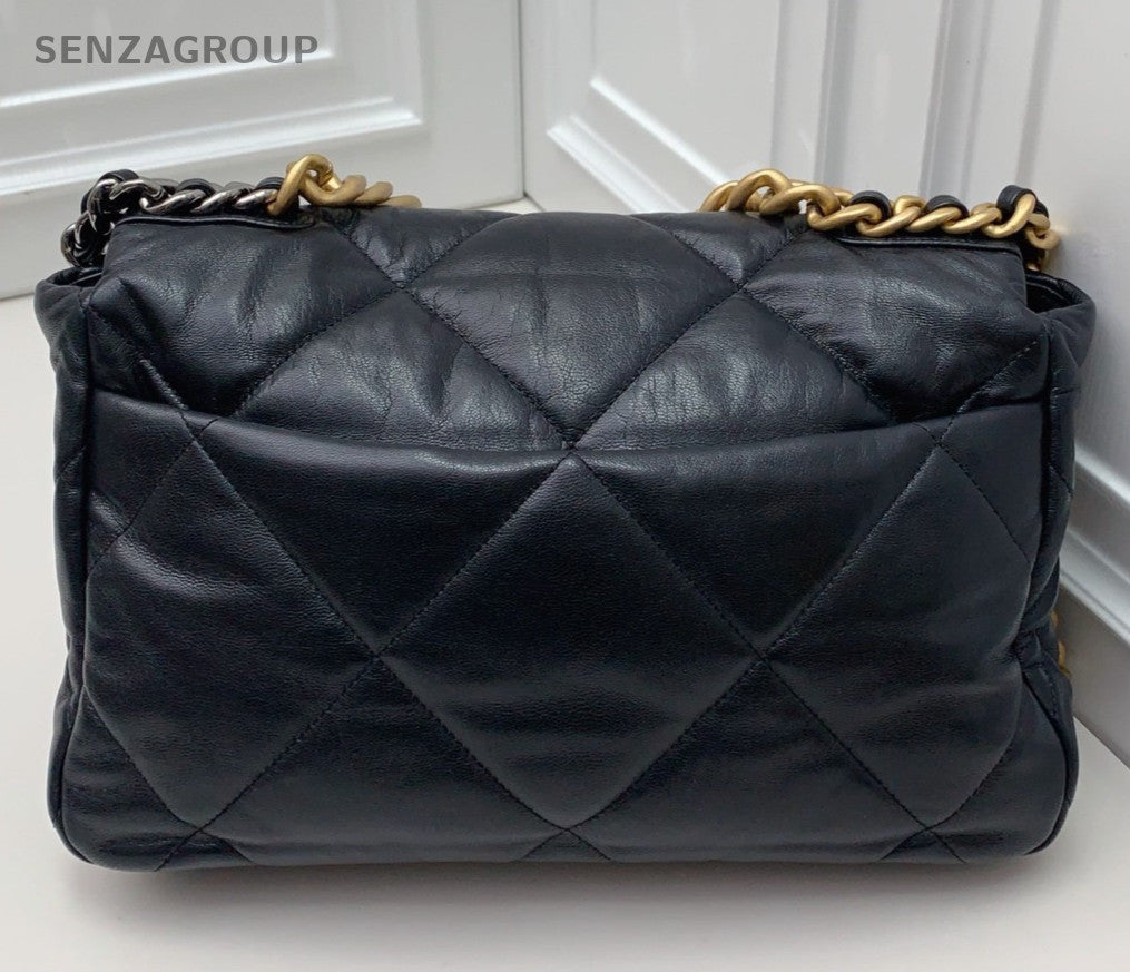 Chanel Diamond GM Chain Top Handle Bag Crossbody Black Gold Women Classic