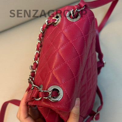 Chanel Quilted Backpack Red Silver Hardware Classic Women's Bag
