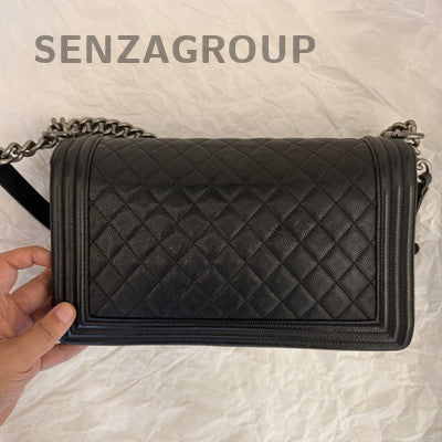 Chanel Black Silver Le Boy Large Chain Shoulder Crossbody Bag Classic
