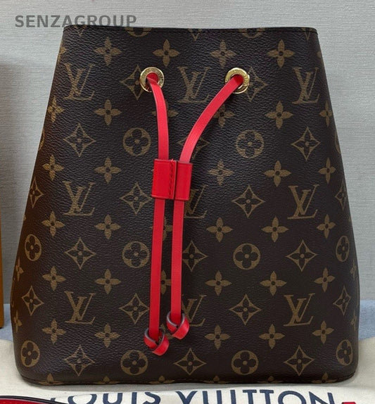 Louis Vuitton Monogram Bucket Shoulder Bag Crossbody Brown Red Women Classic