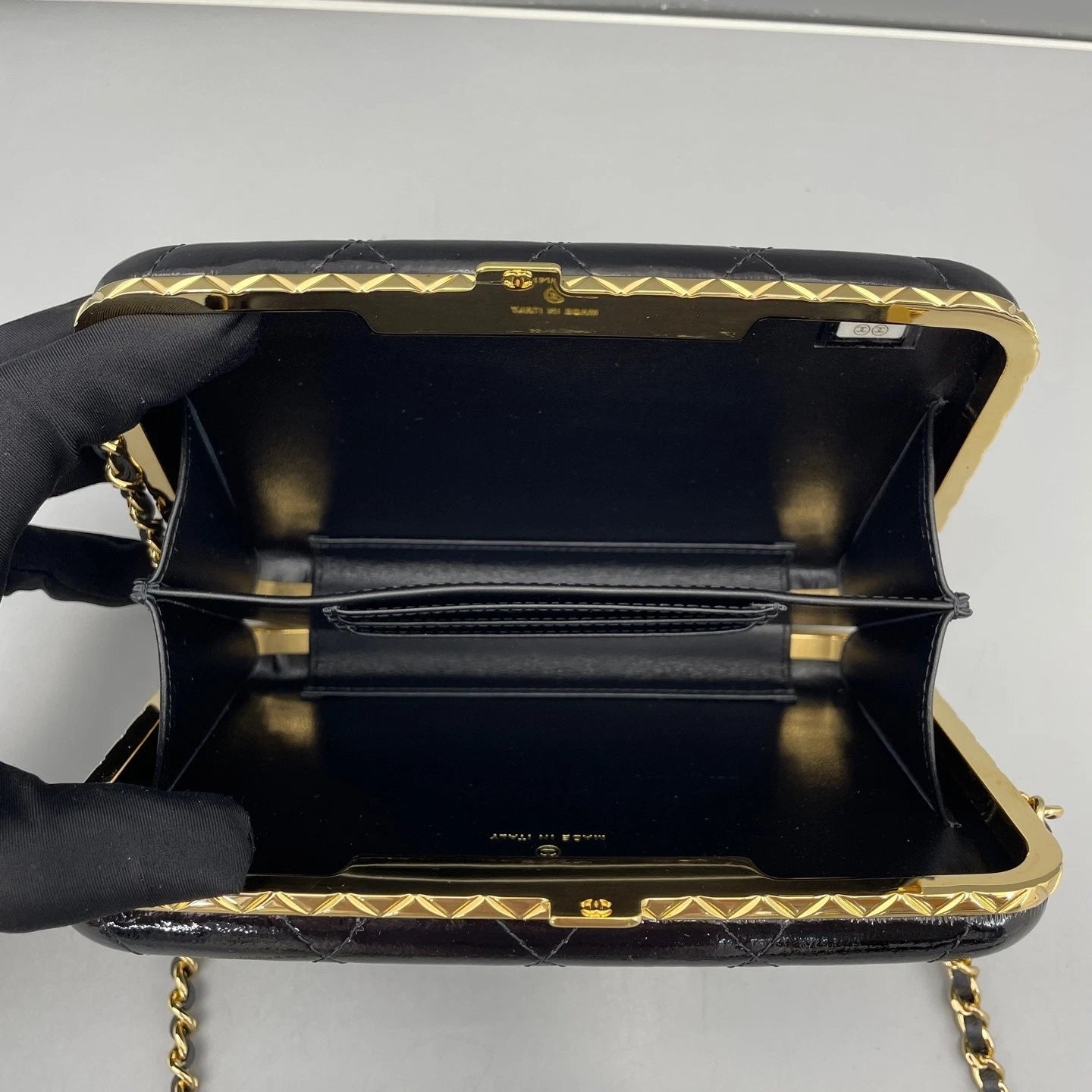 Chanel Black Gold Patent Leather Clutch Bag For Women