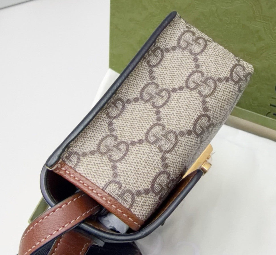 Gucci Padlock Ophidia Top Handle Crossbody Brown Gold Women Classic