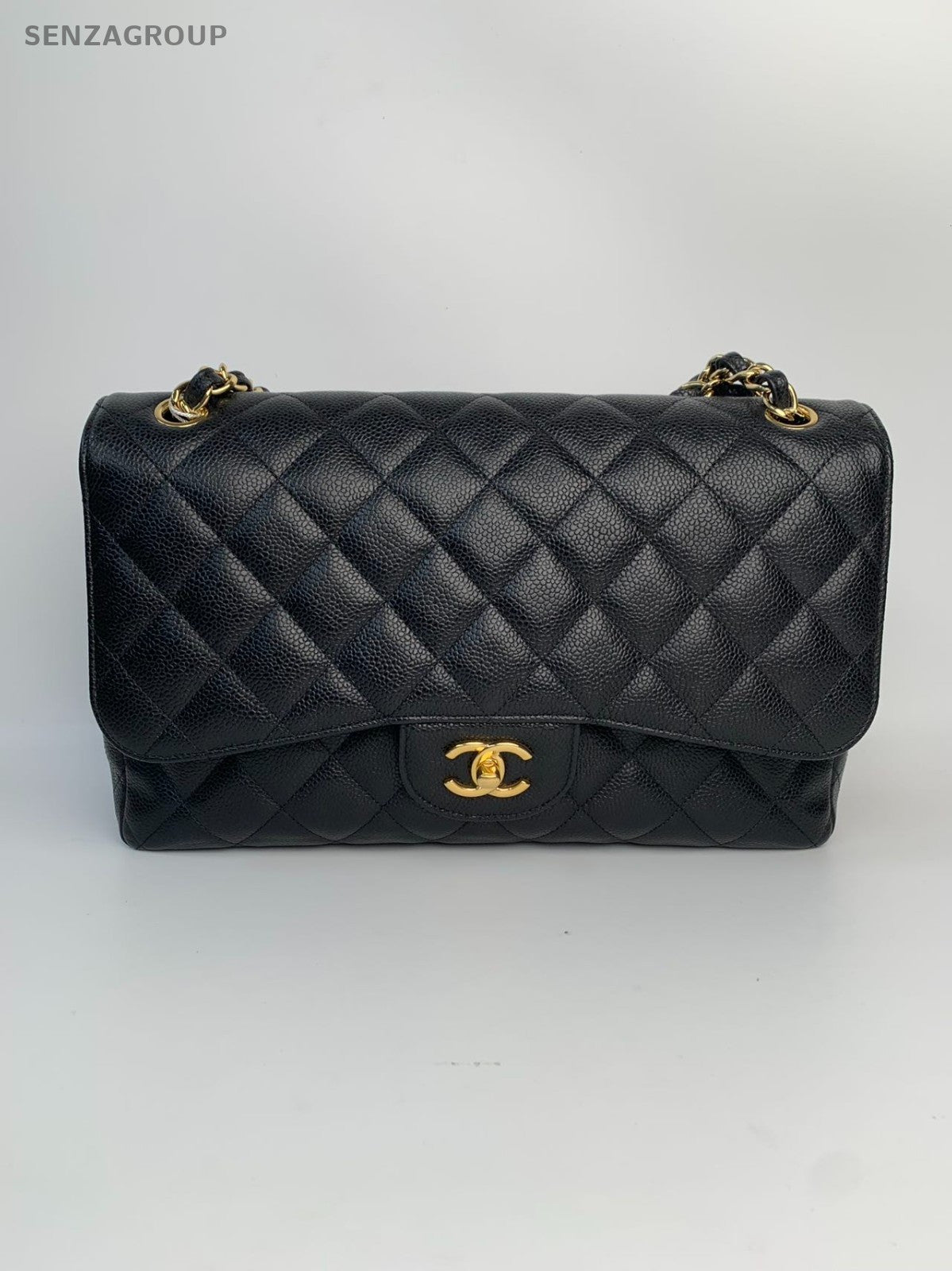 25110201 CHANEL Carviar leather/Gold-Tone Double Flap Bag for Women - Black