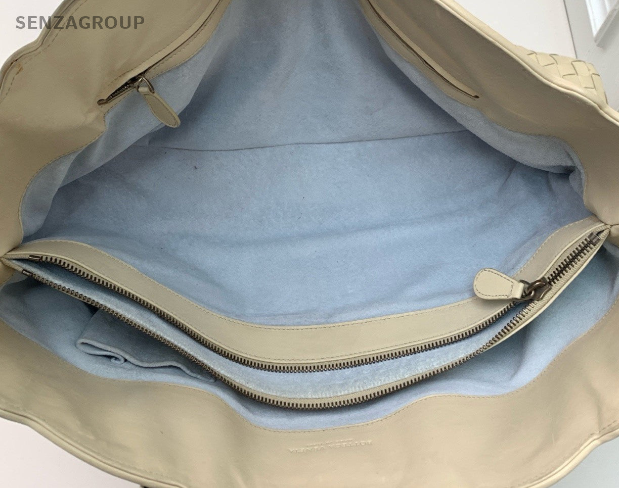 Bottega Veneta Blue Suede Leather Tote Shoulder Bag Beige Used Women Classic