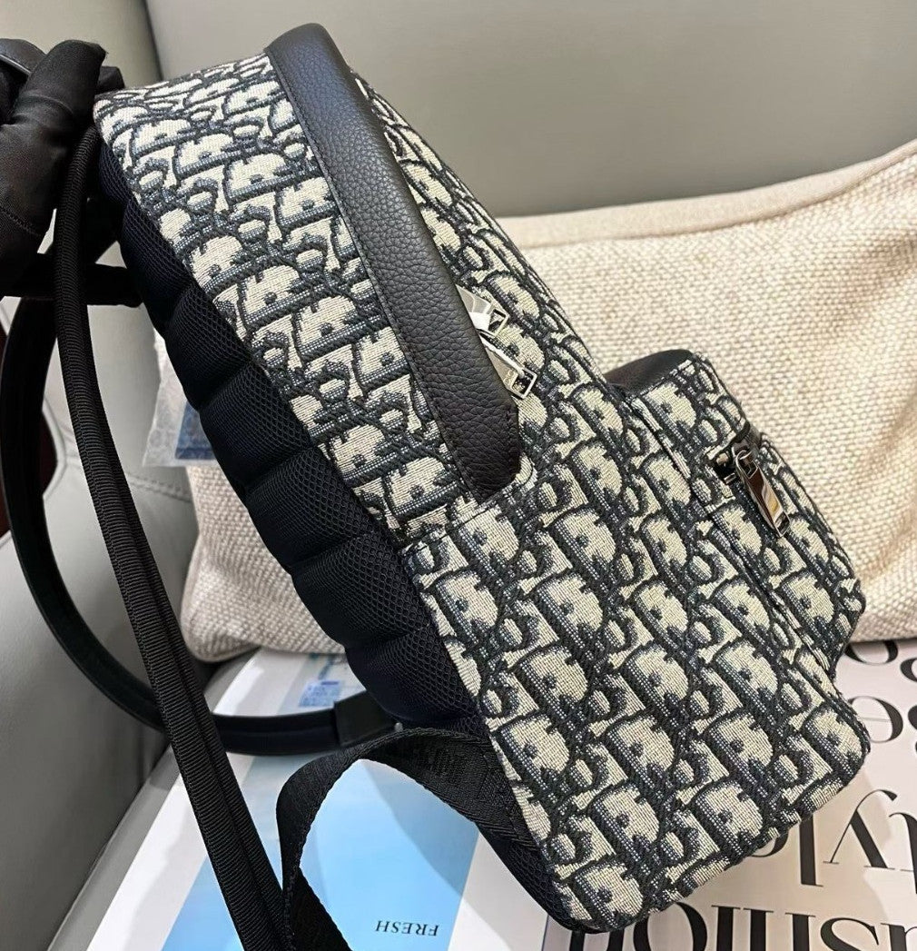 Christian Dior Oblique MM Backpack Black Silver Unisex Adults Classic