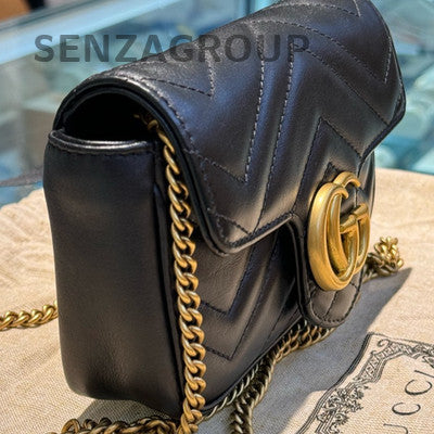 Gucci GG Marmont Super Mini Black Gold Chain Shoulder Crossbody Bag