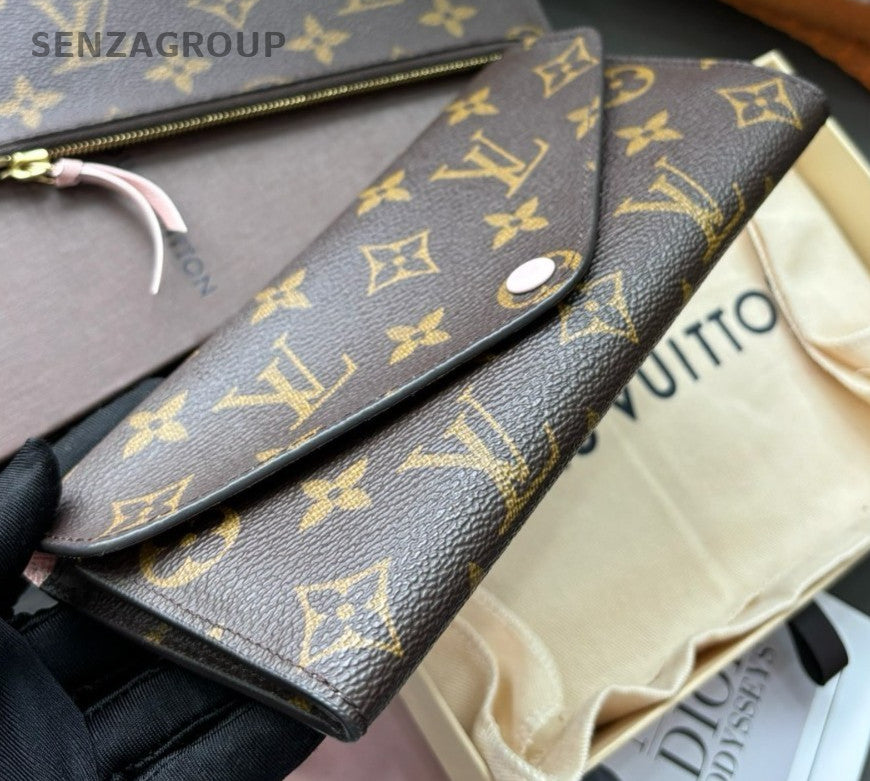 Louis Vuitton Monogram Wallet Brown Pink Women Full Set