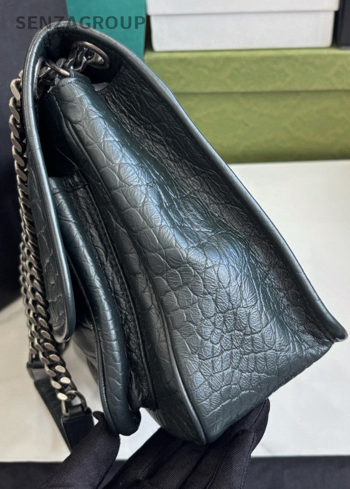 YSL Saint Laurent Niki MM Alligator pattern Chain Shoulder bag Women Dark Green