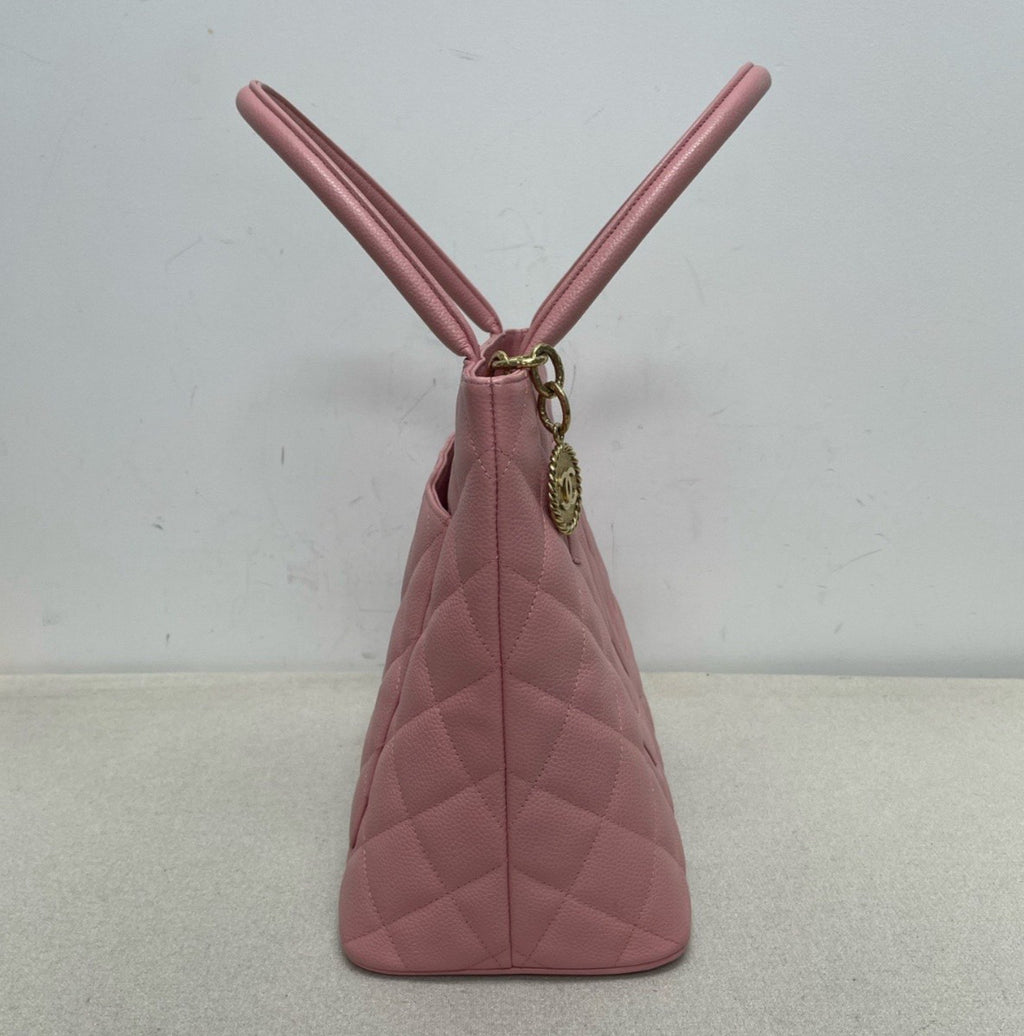 Chanel Hilton Tote Top Handle Bag Pink Gold Diamond Women Classic Vintage