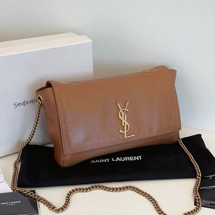 Saint Laurent Reversible Kate Chain Shoulder Crossbody Brown Gold Women Classic