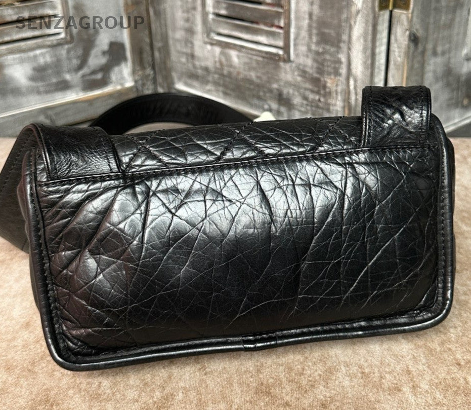 Chanel Diamond Calfskin Crossbody Black Silver Used Women Classic