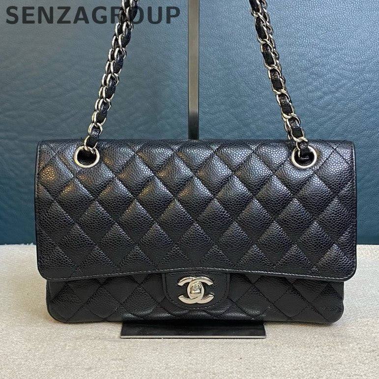 Chanel Medium Classic Flap Black Silver Chain Shoulder Crossbody Bag