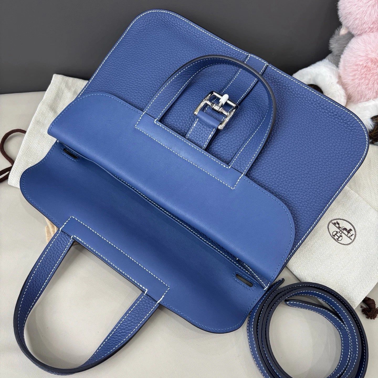 Hermes Halzan31 Top Handle Crossbody Blue Silver Women Classic Fashion