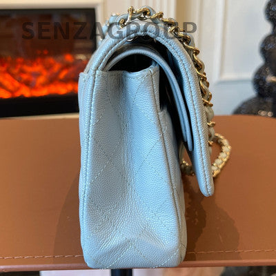 Chanel Classic Flap Medium Blue Gold Hardware Quilted Shoulder Bag