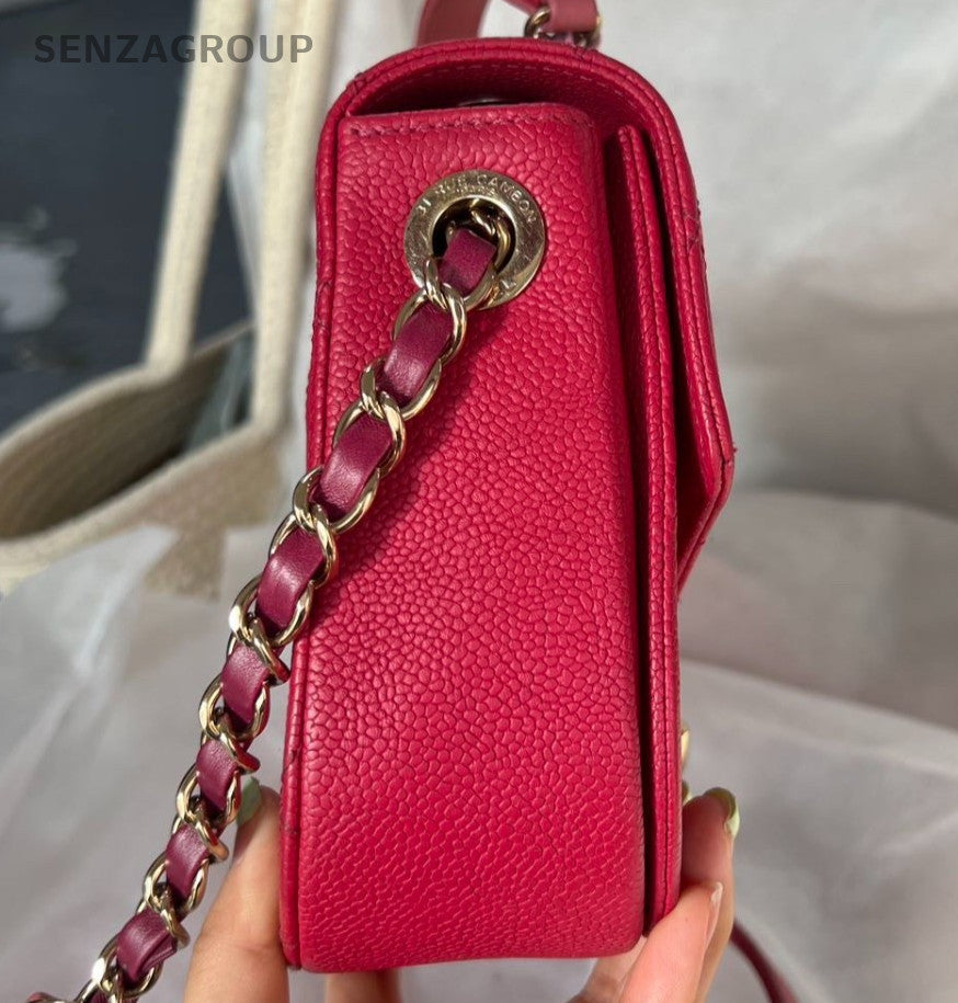 Chanel Coco Curve Calfskin Top Handle Shoulder Bag Crossbody Red Gold Women