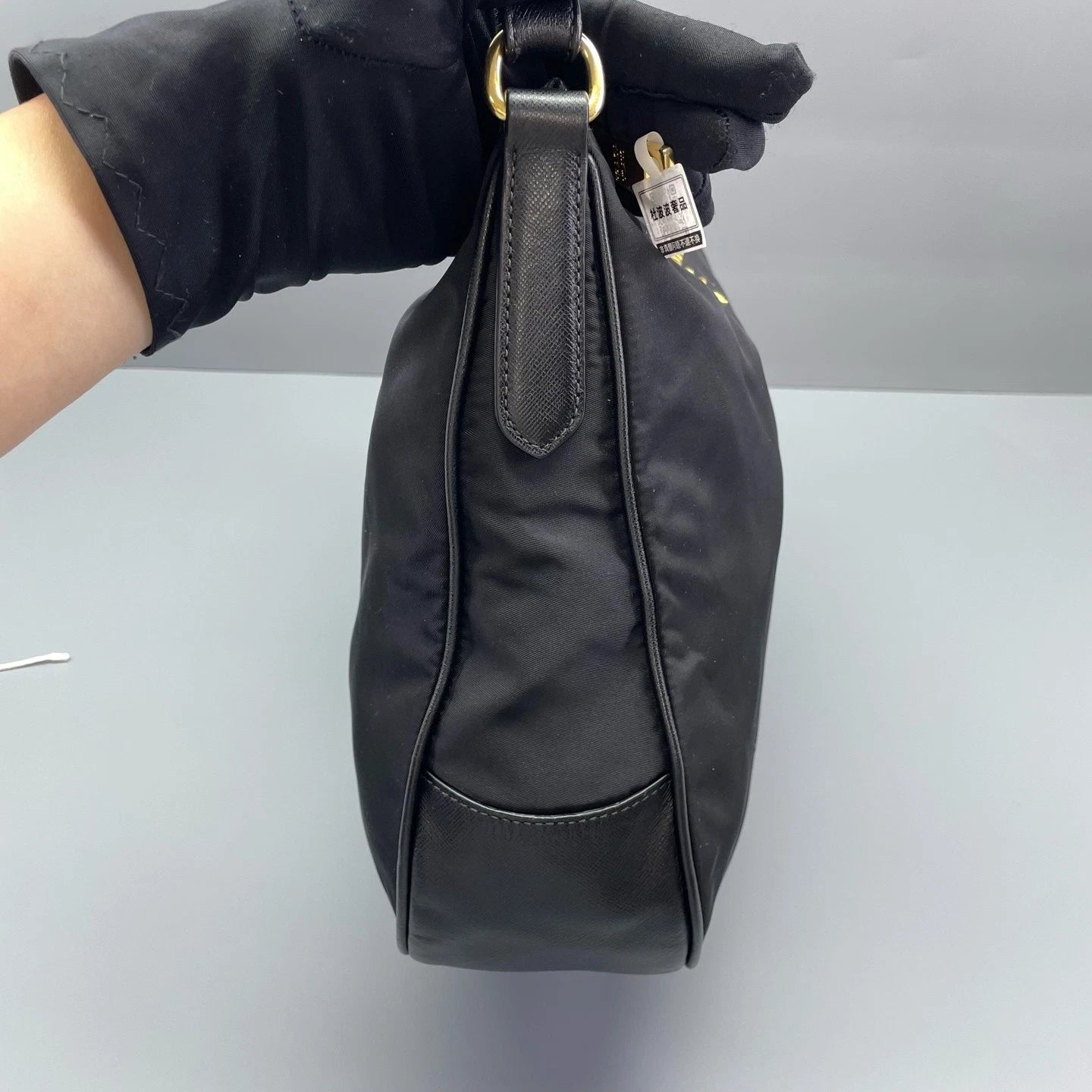 Prada Black Gold Nylon Hobo Shoulder Bag For Women