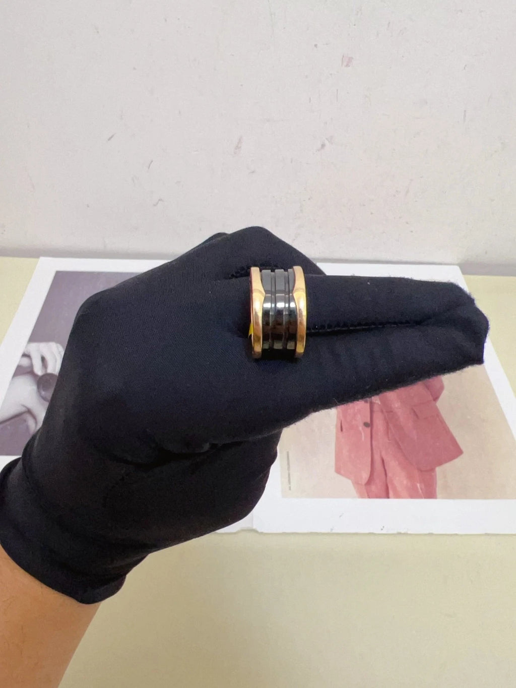 Bvlgari B.Zero1 Four Band Ring 18k Rose Gold &amp; Black Ceramic EU54/US6.75