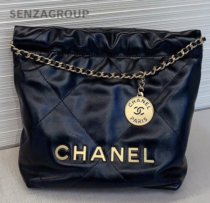 Chanel 22Bag Mini Calfskin Shoulder Bag Black Gold Women Classic Diamond Vintage
