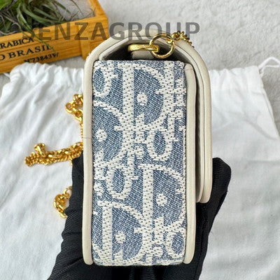 Dior Miss Caro Small Blue Gold Print Chain Shoulder Bag Classic