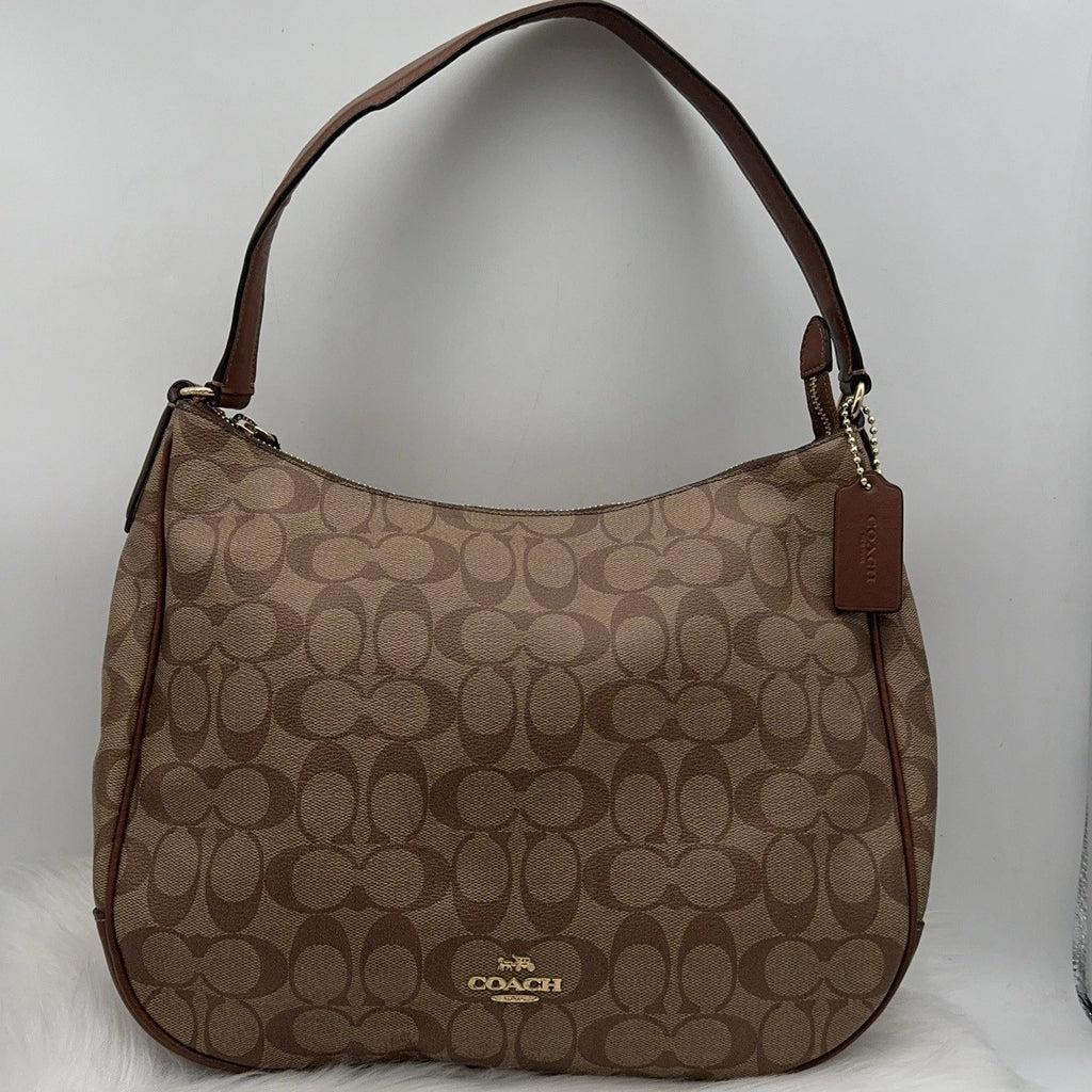 Coach Beige Monogram Canvas Shoulder Underarm Bag For Women