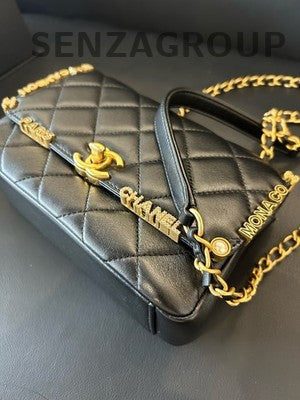 Chanel Black Quilted Lambskin Gold Chain Crossbody Bag Classic Women