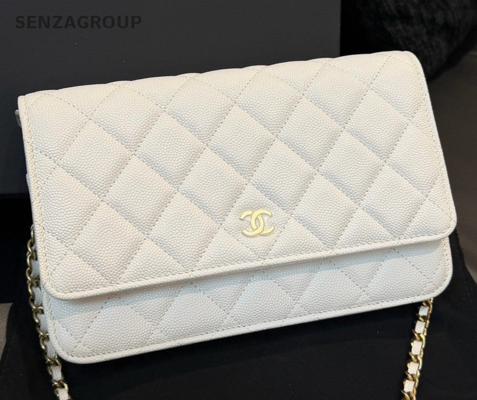 Chanel WOC Chain Shoulder Bag Crossbody White Gold Women Classic Fashion
