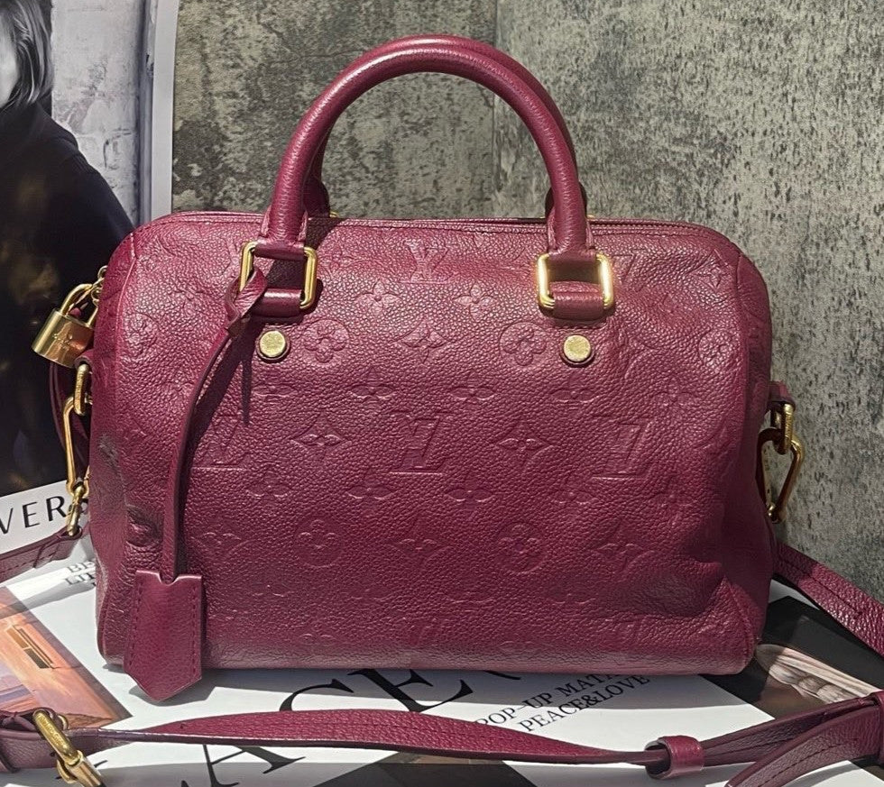 Louis Vuitton Speedy25 Monogram Top Handle Bag Crossbody Purple Gold Women