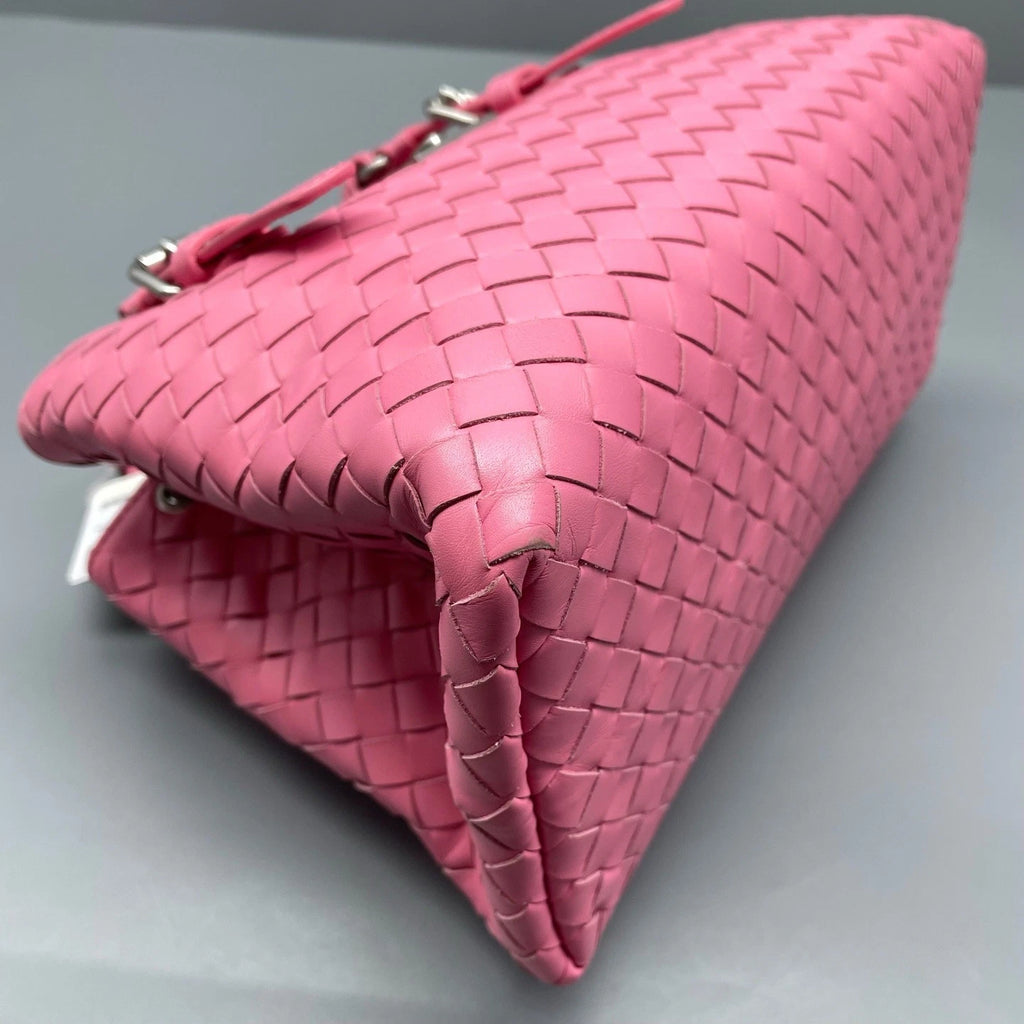 Bottega Veneta Intrecciato PM Top Handle Bag Crossbody Pink Silver Women