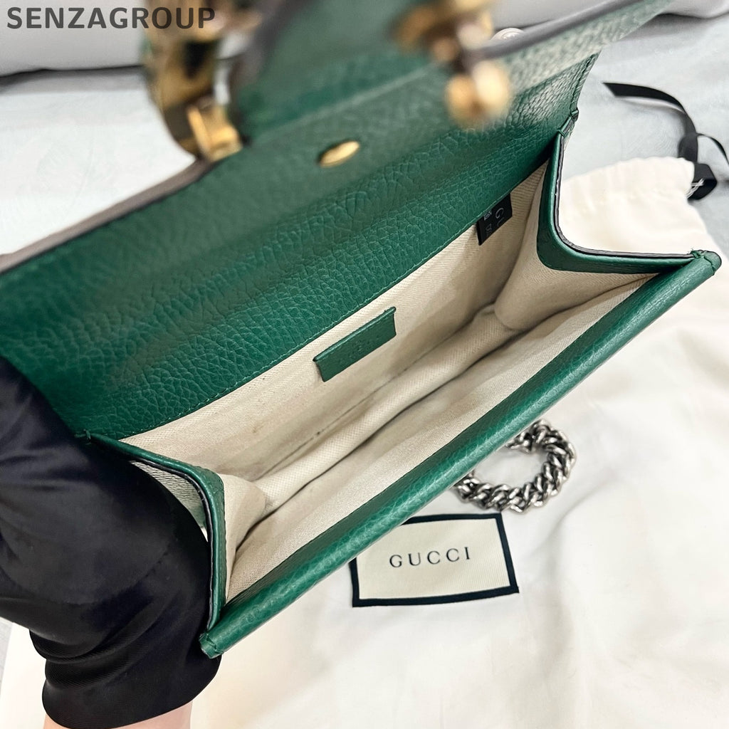 Gucci Dionysus Small Green Silver Leather Chain Shoulder Bag Women