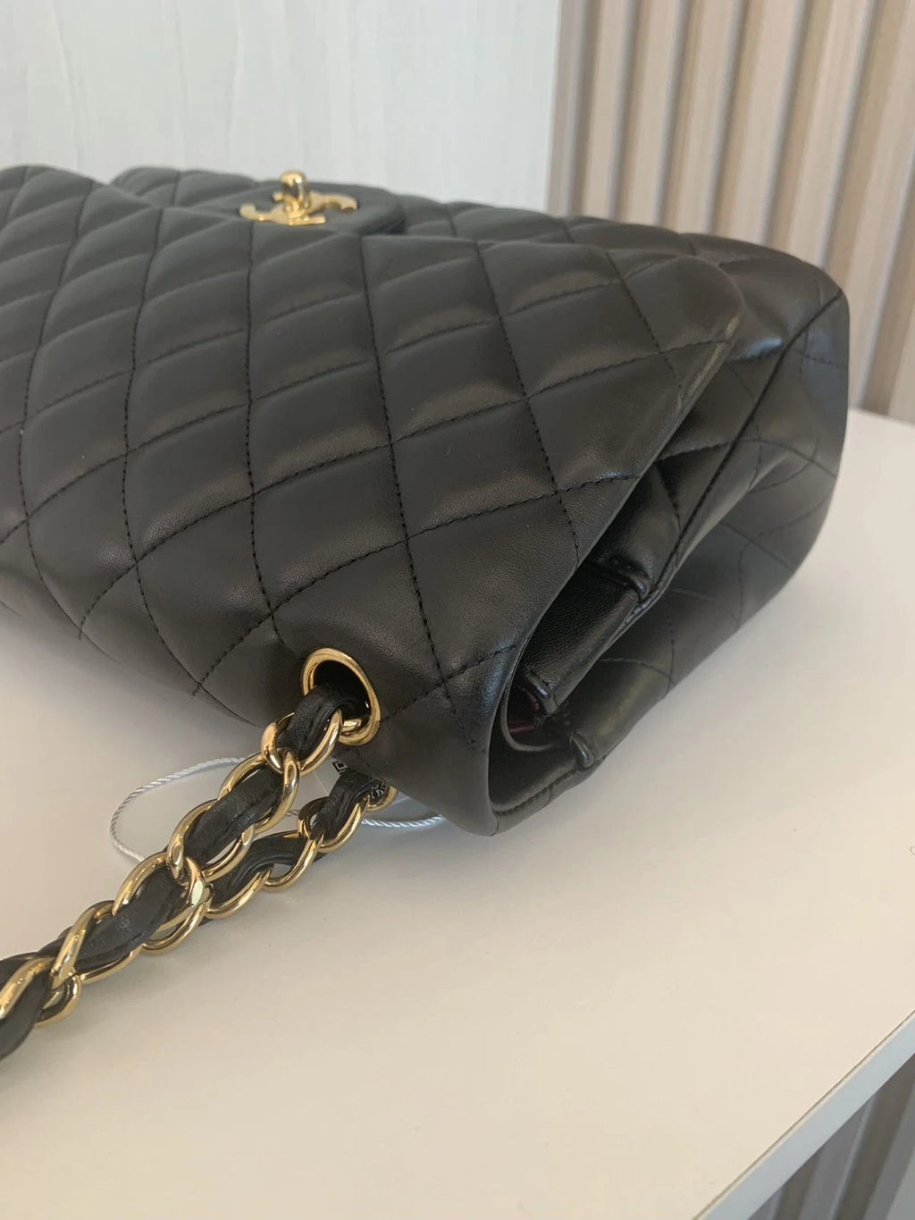 CHANEL Classic Flap Jumbo Chain Shoulder Crossbody Bag Daily Use Black Gold