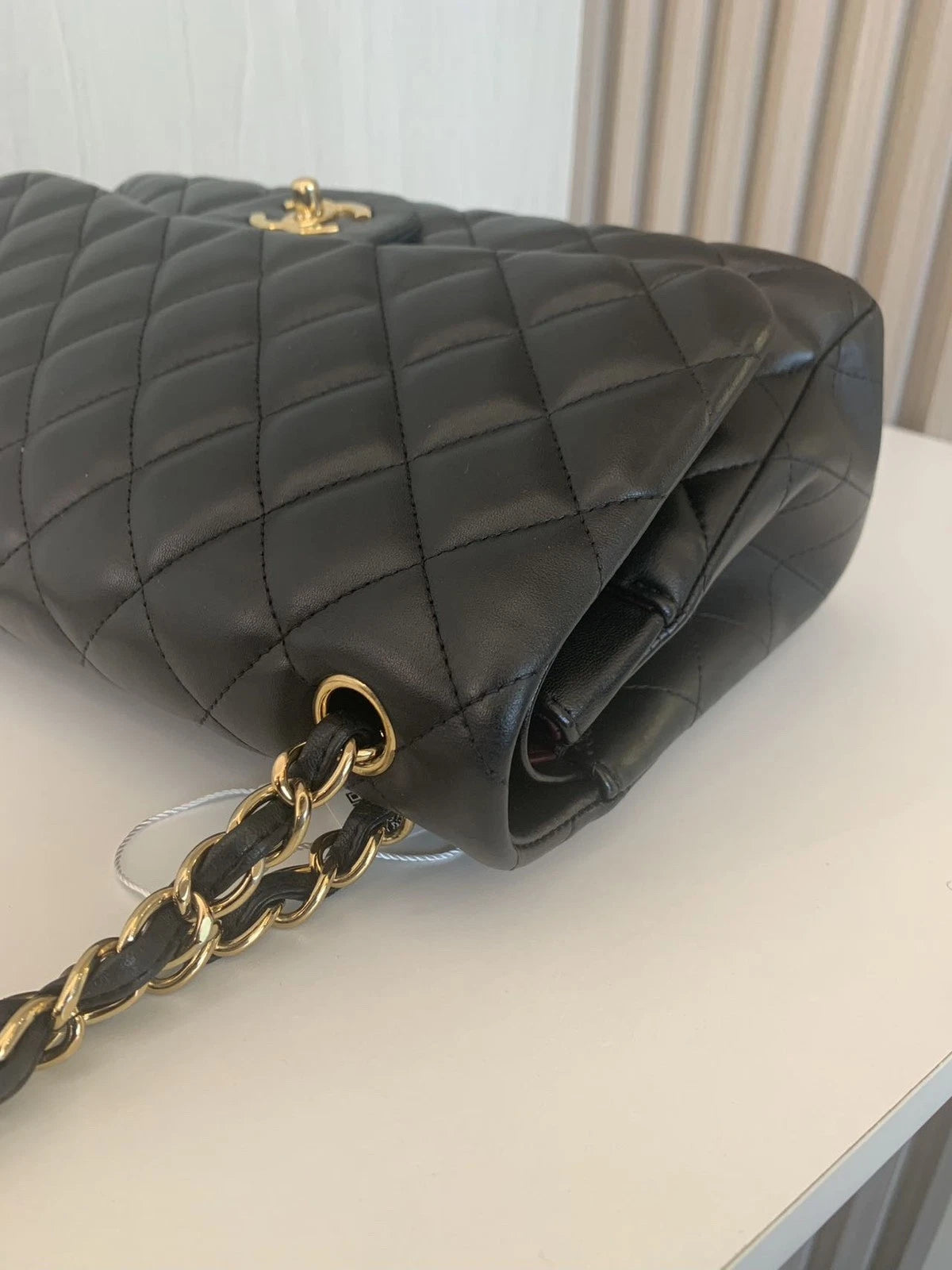 CHANEL Classic Flap Jumbo Chain Shoulder Crossbody Bag Daily Use Black Gold