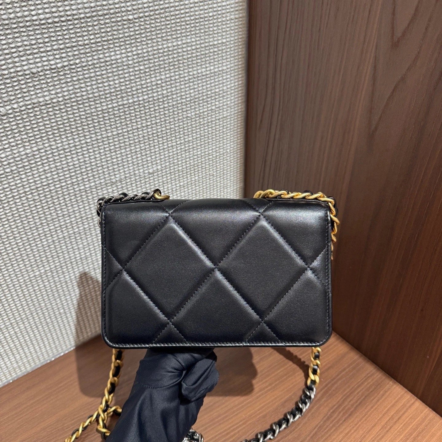 Chanel 19Bag WOC Chain 2Way Handbag Crossbody Black Gold Hardware