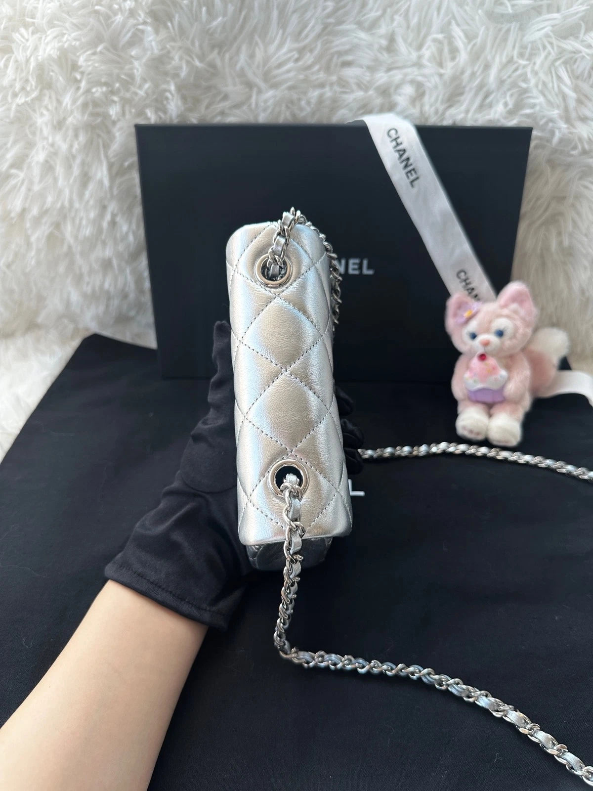 CHANEL Silver Calfskin Cloud Mini CF Crossbody Bag For Women
