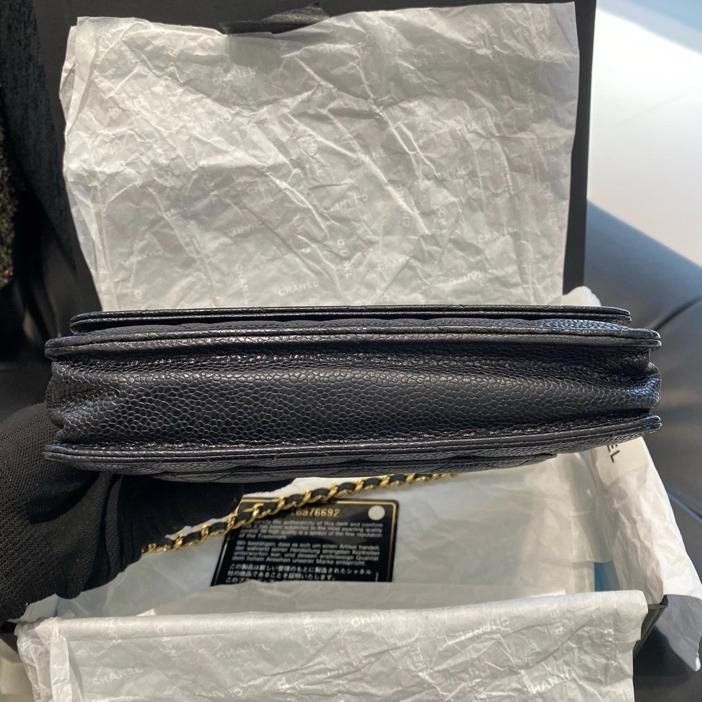 Chanel WOC Calfskin Chain Shoulder Crossbody Diamond Women Black Gold