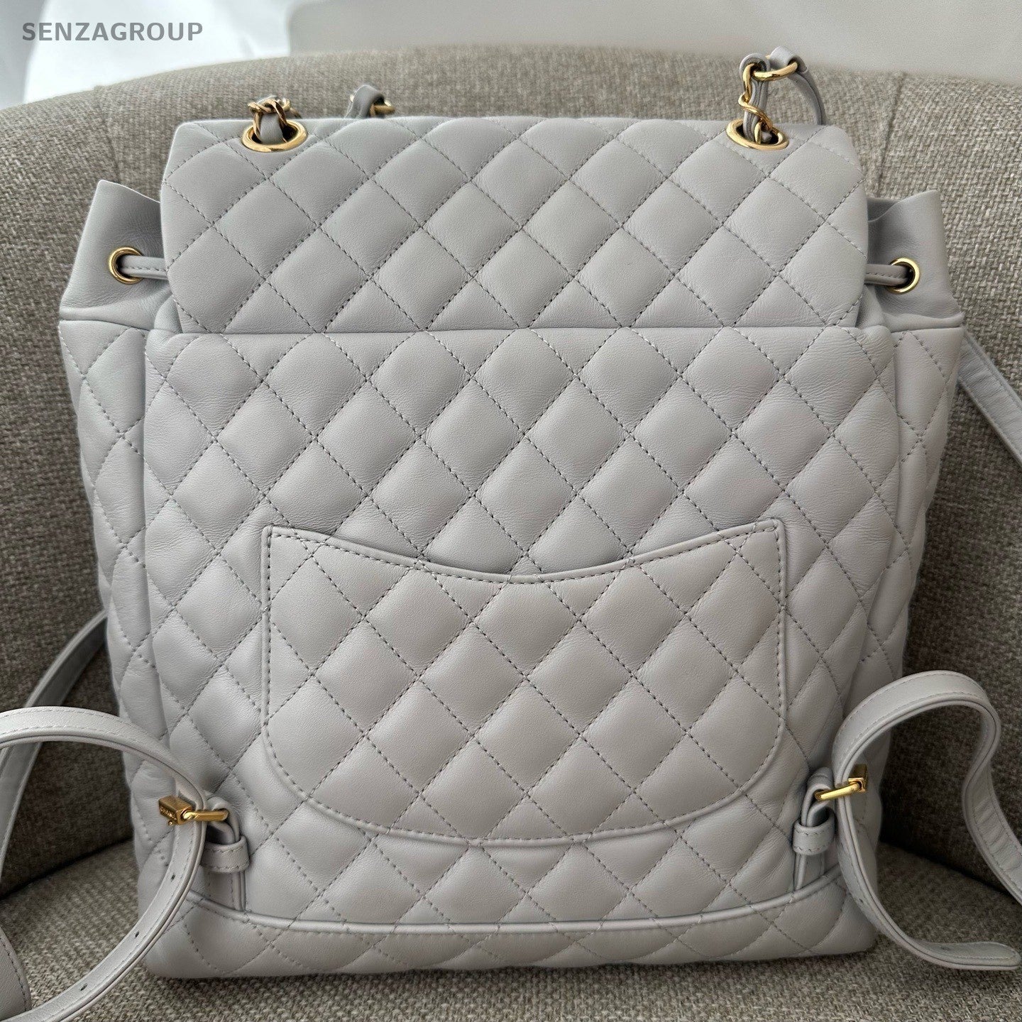 Chanel Salzburg Diamond Backpack Gray Gold Used Women Classic Fashion