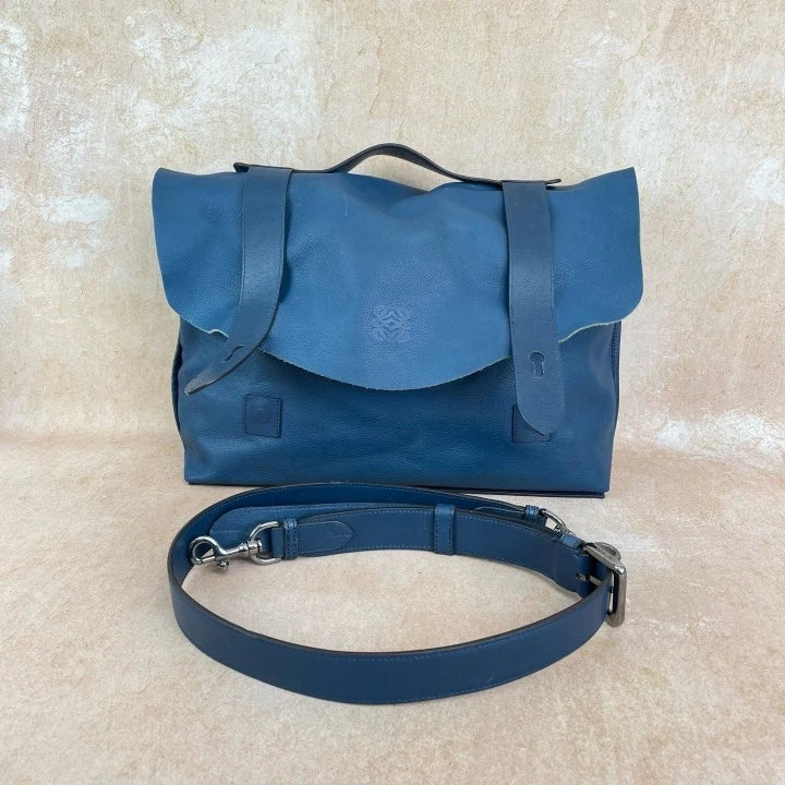 Loewe Blue Calfskin Flap Messenger Box Handbag For Women