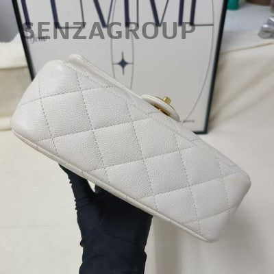 Chanel White Gold Calfskin Chain Shoulder Crossbody Bag Classic Quilted